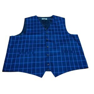 Hanayome Vest Wool Blend Button Down Adjutable waist Blue windowpane Men's 3XL